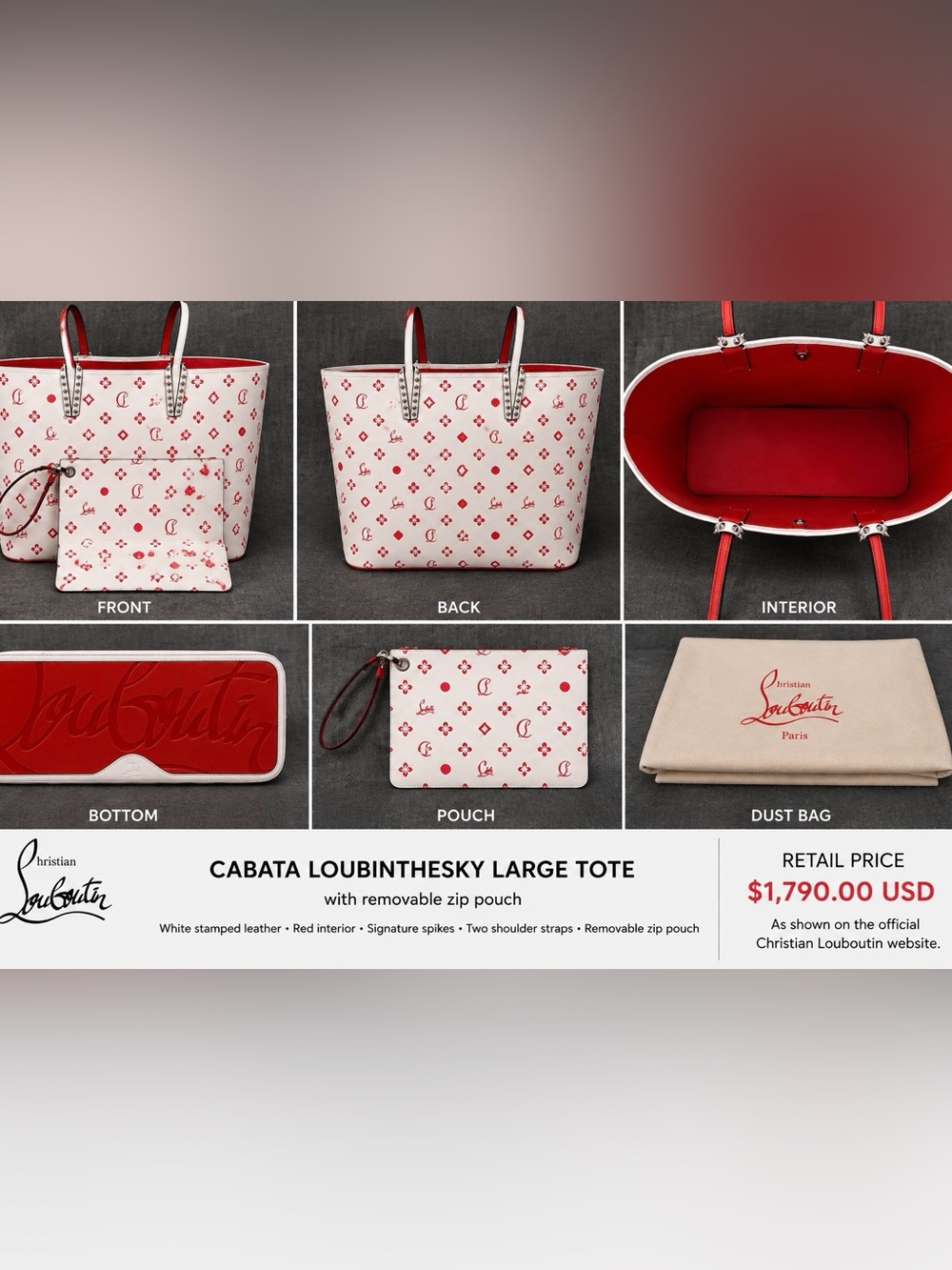 Christian Louboutin White Leather Tote with Red Signature Print